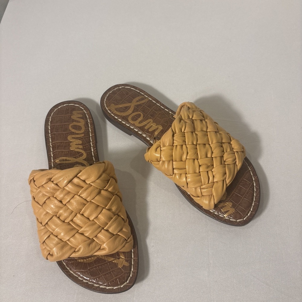 Sam Edelman Griffen Women Size 5.5 Cuoio Leather Slide Sandals Brown Woven